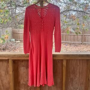 Picardo Knits Women's Vintage 70's Era Long Sleeve Pink Midi Dress Size M